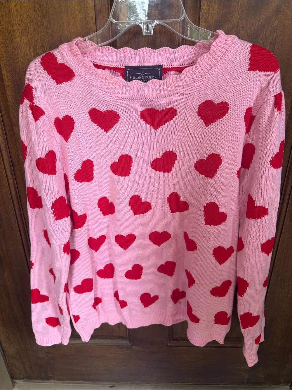 Kiel James Patrick Pink Sweater with Red Heart Pattern